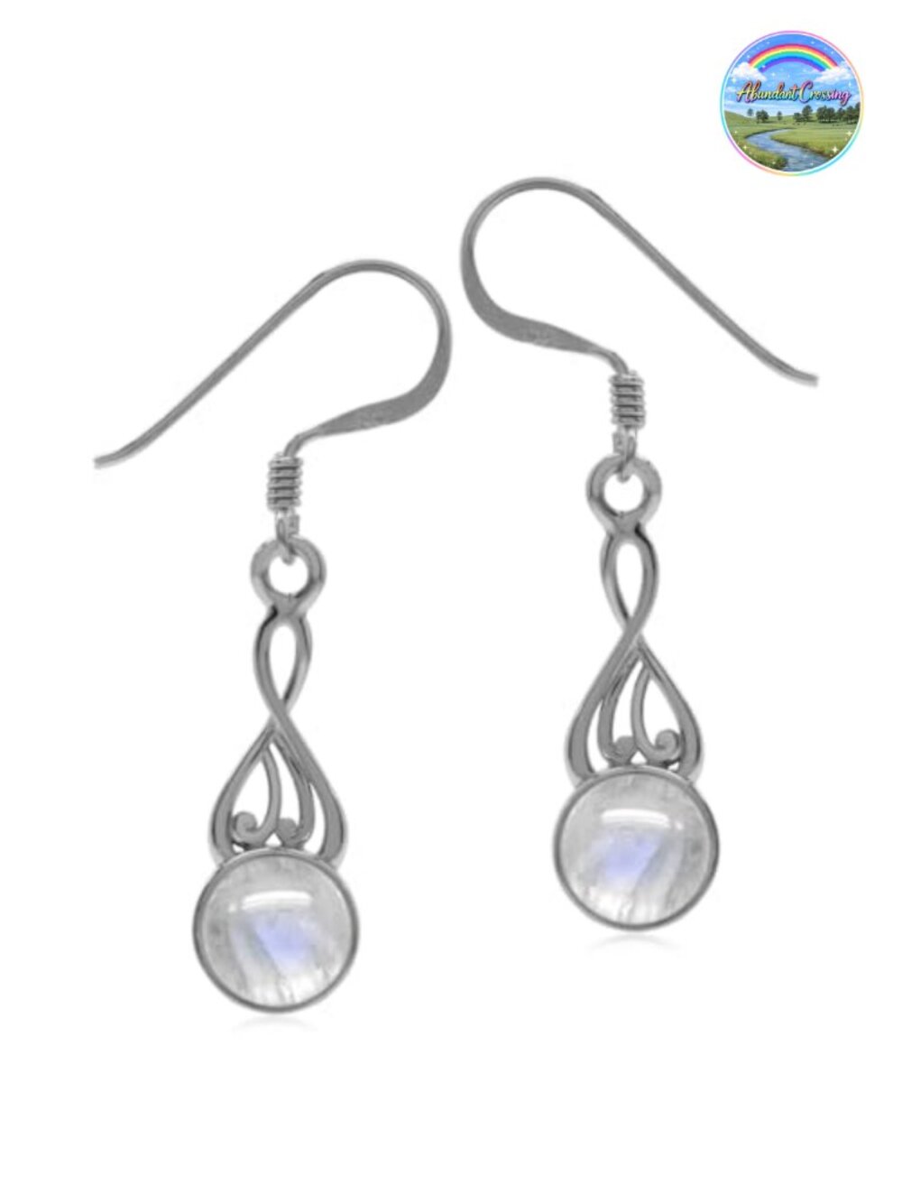7MM Round Cabochon Moonstone White Gold Plated 925 Sterling Silver Dangle Hook